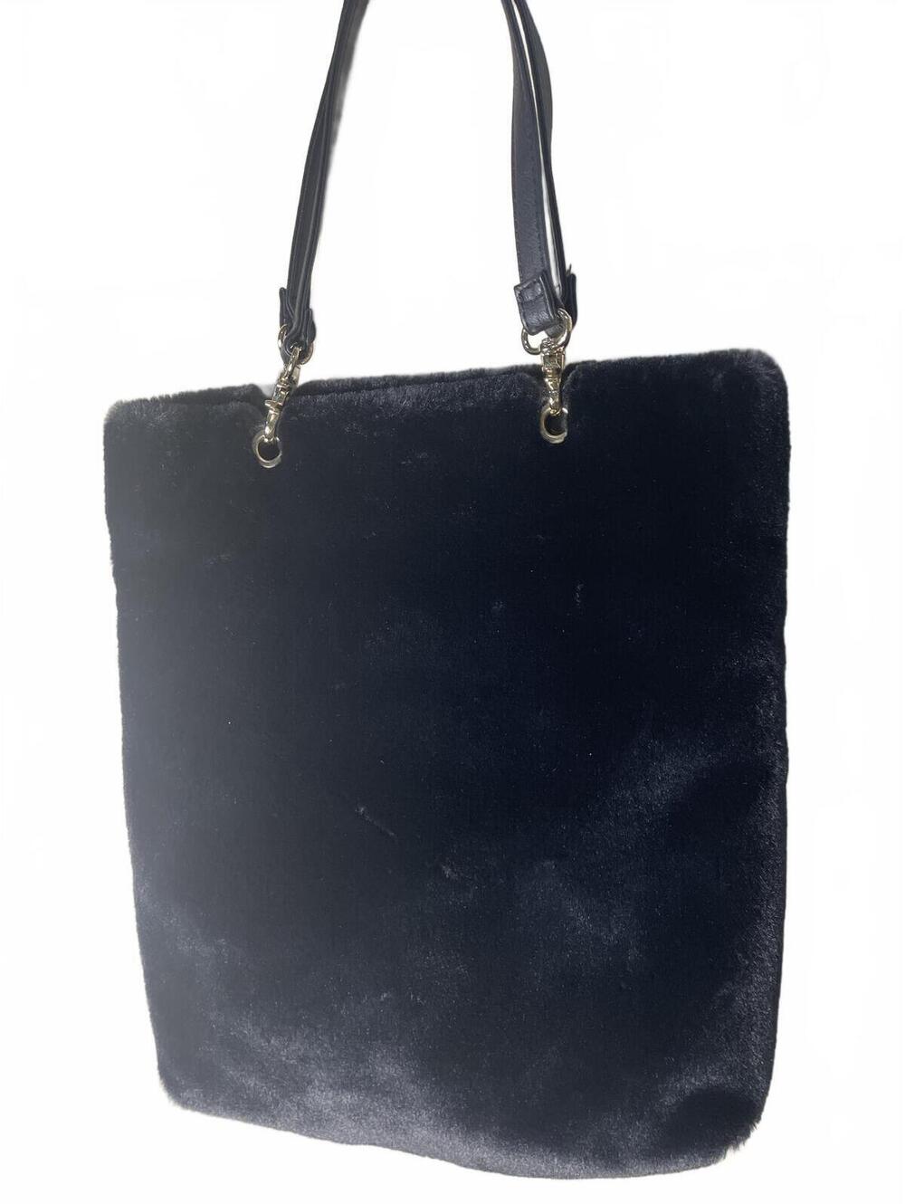 Black Faux Fur Tote Bag Purse Womens Barbiecore Furry Soft - Picture 7 of 7